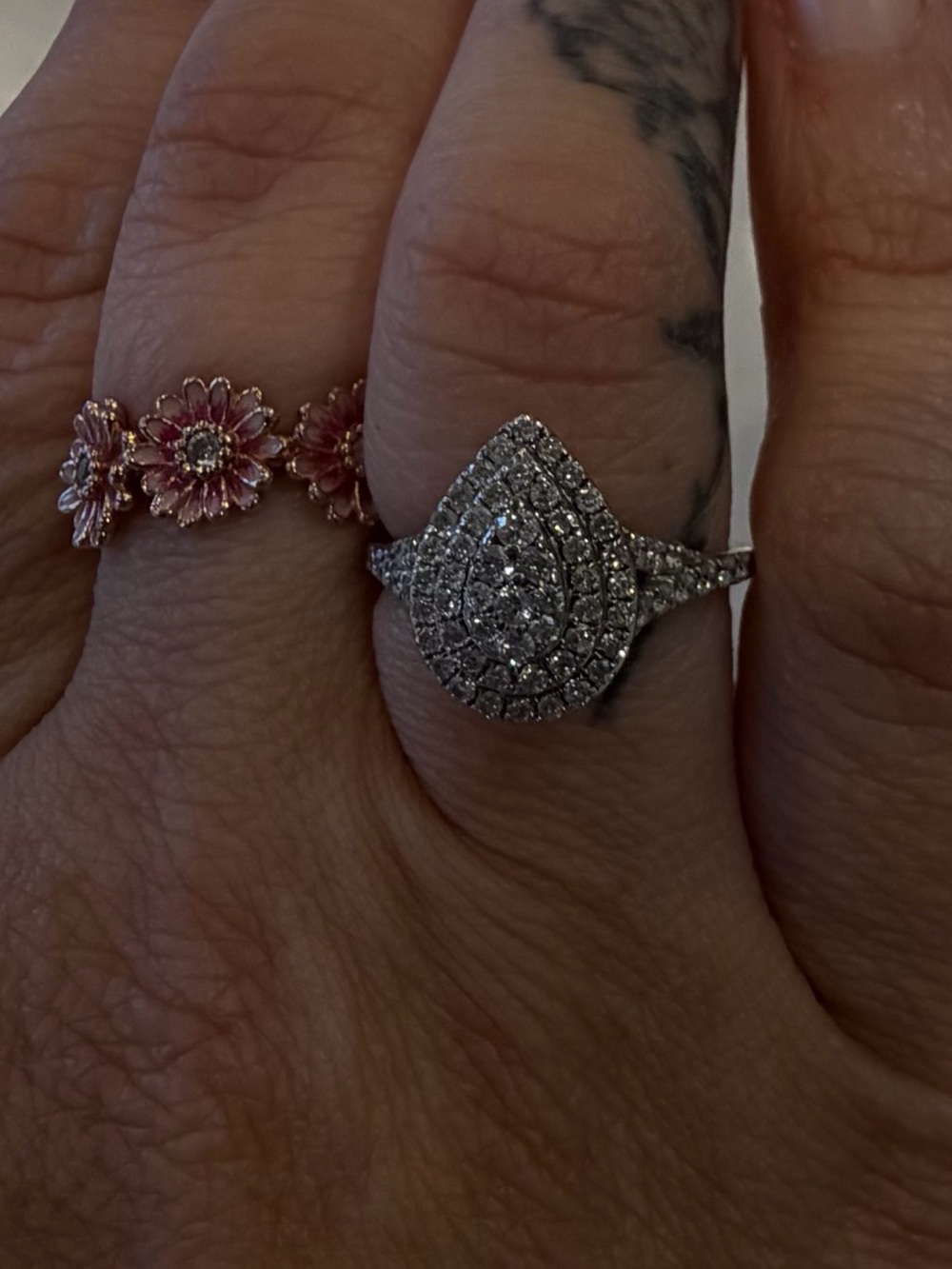 Diamond Halo Teardrop engagement Ring
